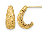 14K Yellow Gold Satin and Diamond-cut J-Hoop Earrings